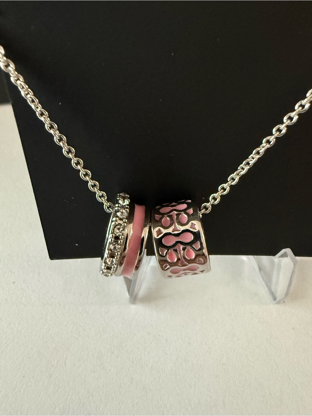 Coach Signature Enamel Rondell Necklace Gold & Pink Barrel Pendants 16"-18" NEW - Picture 2 of 4